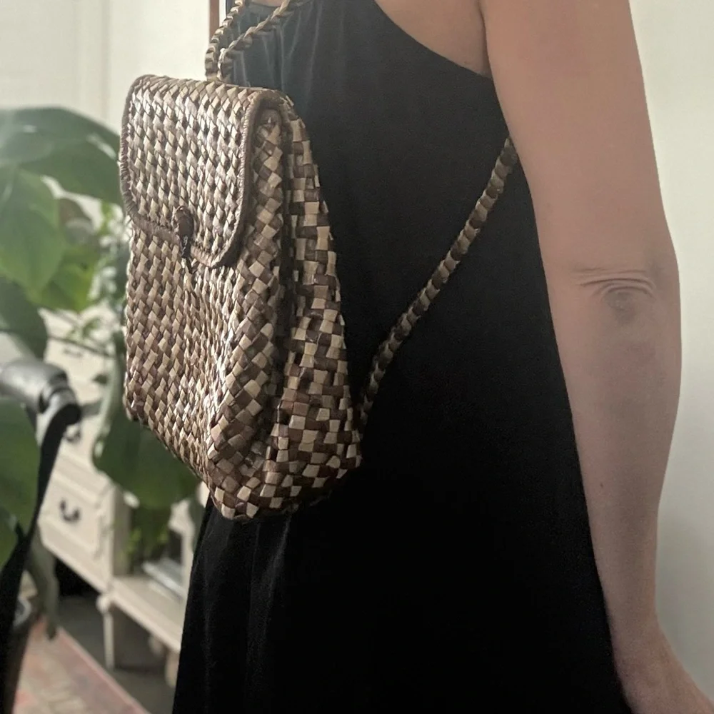 Woven Rattan Women’s Backpack Bag in Natural Brown